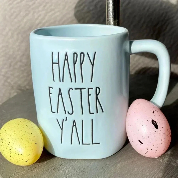 NEW - HAPPY EASTER Y’ALL 🐰🐣 - Beautiful Rae Dunn BLUE Coffee Mug/Cup 💙 - Picture 2 of 3